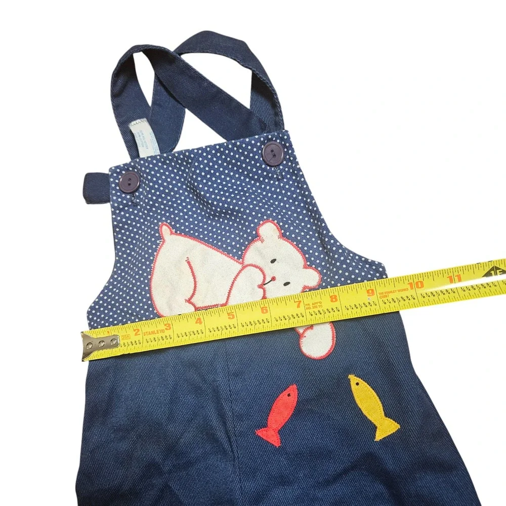 Vintage By Thomas‎ Bear Fish Applique Jumpsuit Overall Kids Size 3 Poly Cotton